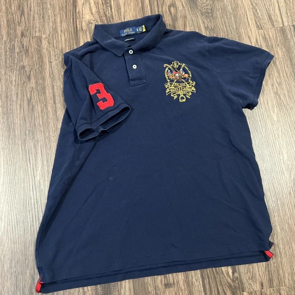 Polo Ralph Lauren Costume Slim Fit Triple Pony Polo Shirt Navy XL